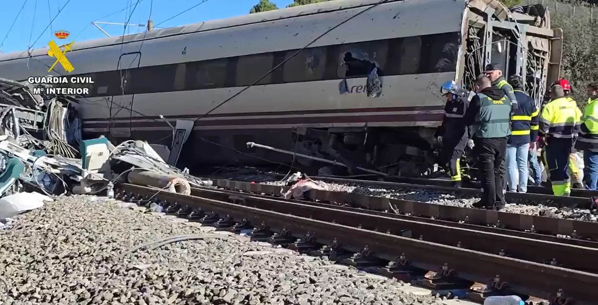Uno de los trenes siniestrados en Adamuz. Foto: Guardia Civil