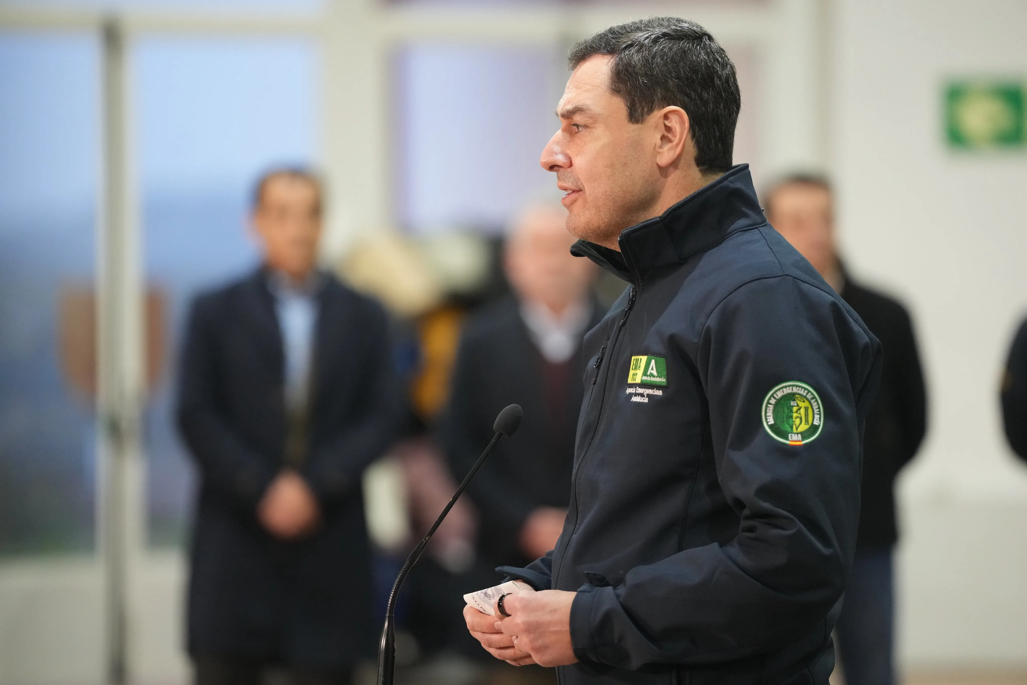Juanma Moreno durante la declaración institucional del pasado jueves en Adamuz. Foto: Junta de Andalucía