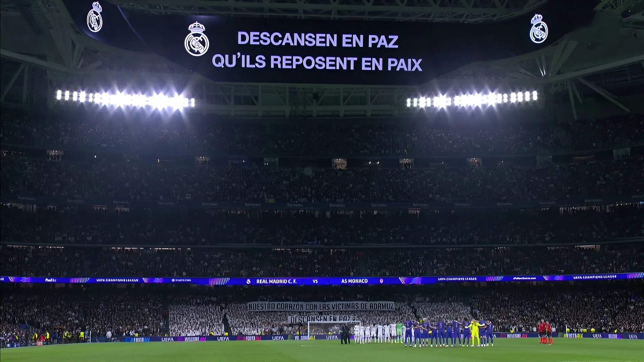 Minuto de silencio en el Estadio Santiago Bernabeu de Madrid por las víctimas de Adamuz