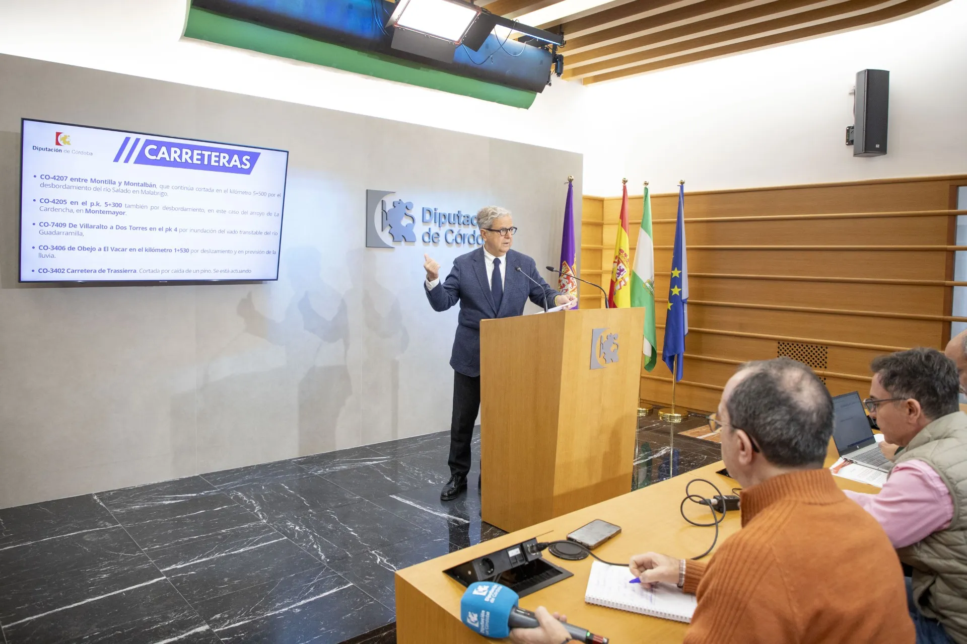 El presidente de la Diputación de Córdoba ha explicado las intervenciones producidas por la borrasca. Foto: Diputación de Córdoba El presidente de la Diputación de Córdoba ha explicado las intervenciones producidas por la borrasca. Foto: Diputación de Córdoba