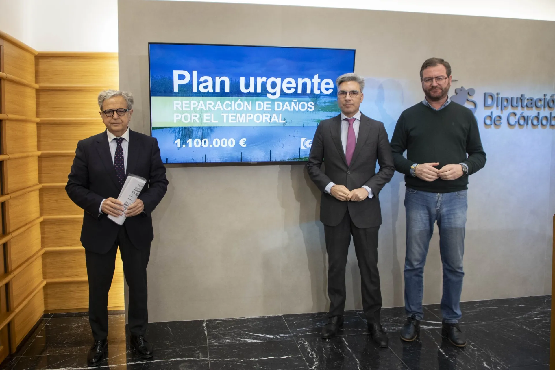 Autoridades provinciales anuncian el programa de ayudas de emergencia de la Diputación de Córdoba, destinado a atender infraestructuras dañadas y proteger a las familias afectadas por las lluvias. Foto: Diputación de Córdoba