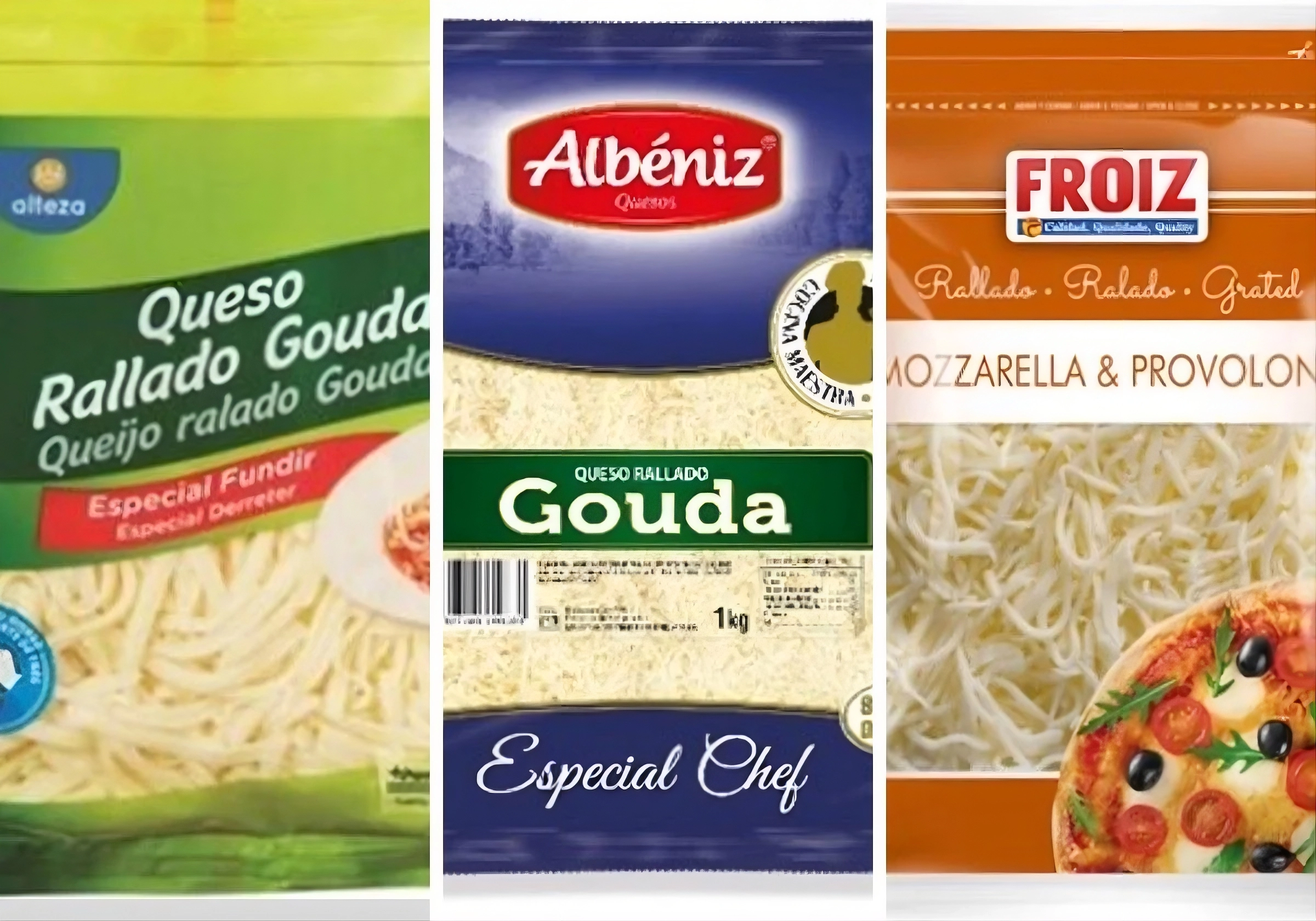 Varias marcas conocidas de queso rallado incluidas en la alerta por posibles astillas. Foto: AESAN Varias marcas conocidas de queso rallado incluidas en la alerta por posibles astillas. Foto: AESAN