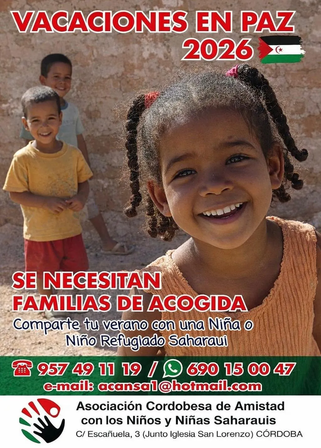 Cartel llamamiento a la acogida de niños saharauis.
