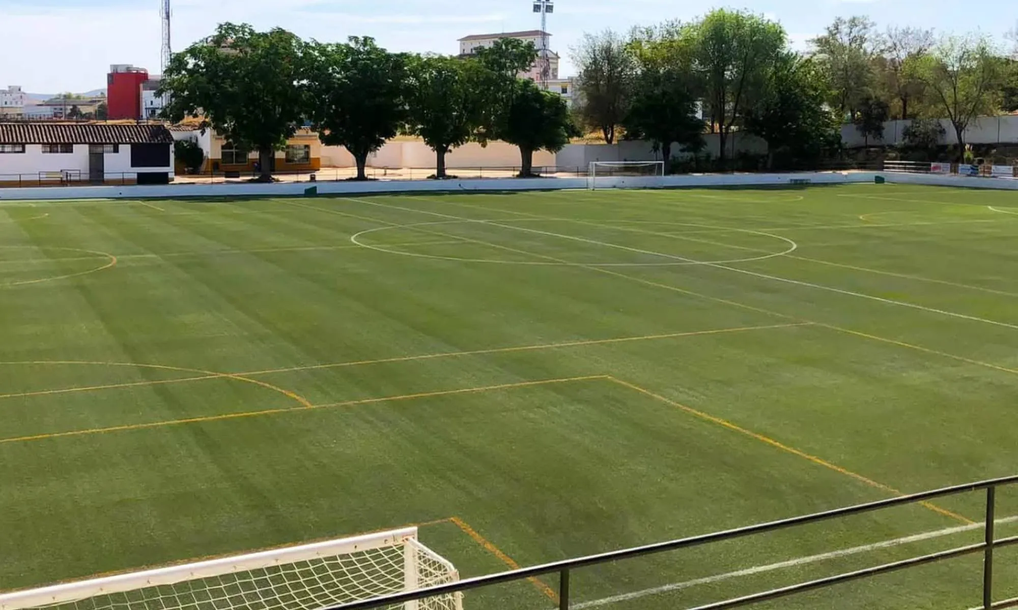 Estado del césped del campo de fútbol de El Carpio en 2022. Foto: Ayuntamiento de El Carpio.