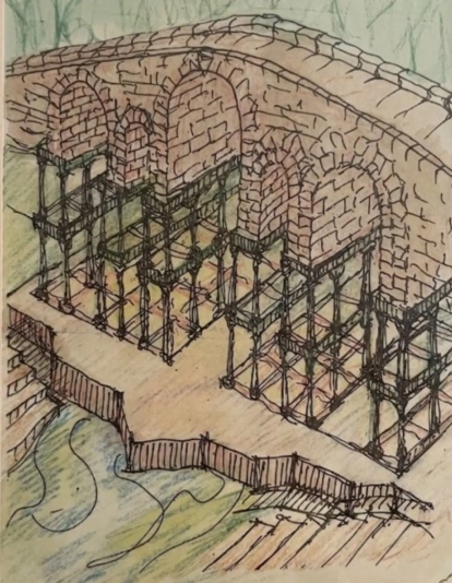 Dibujo del arquitecto Juan Gómez sobre el Puente Romano.