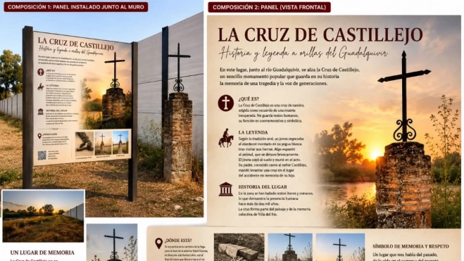 Recreación con IA de un panel informativo sobre la Cruz de Castillejo Recreación con IA de un panel informativo sobre la Cruz de Castillejo
