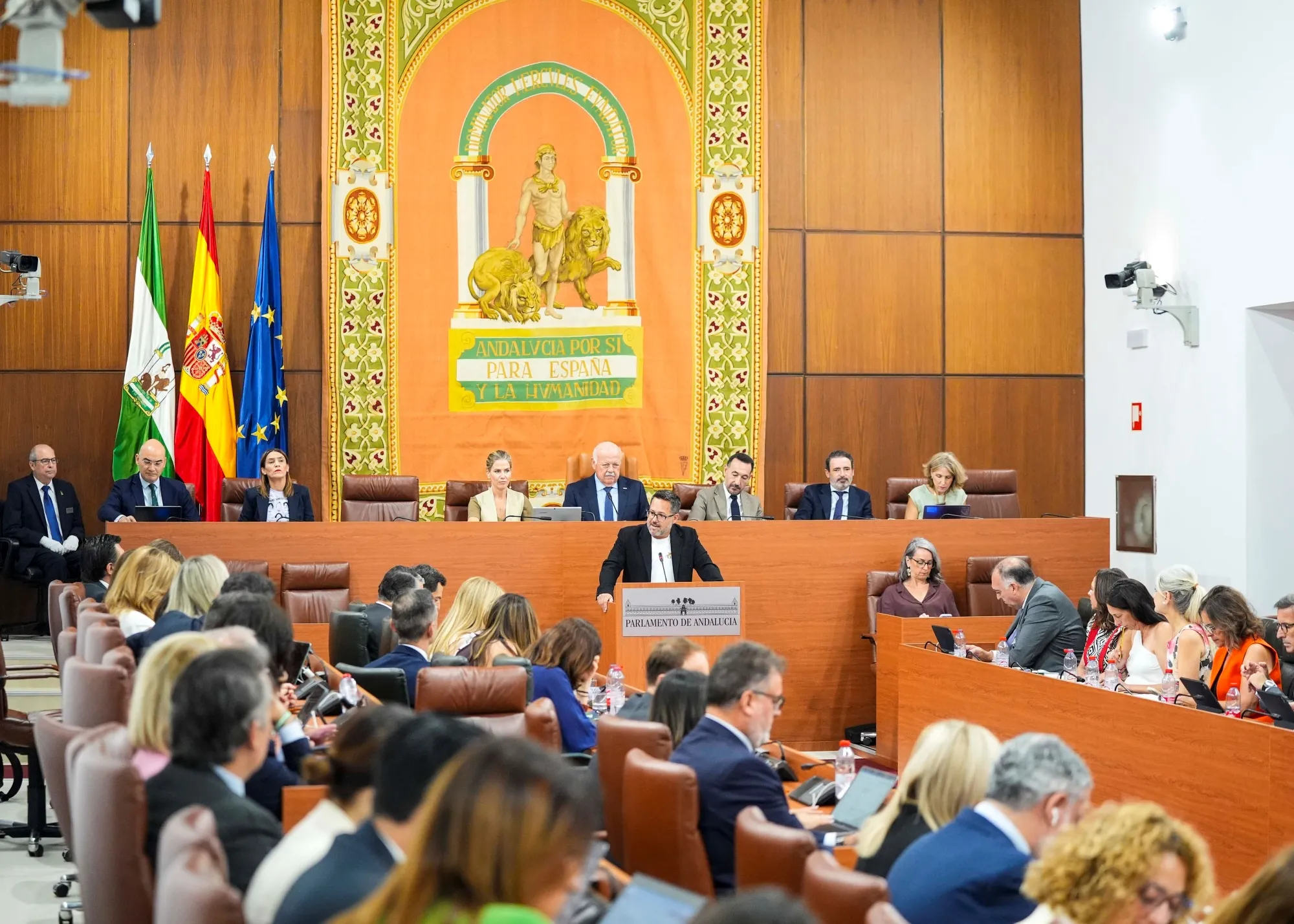 El líder de Adelante Andalucía se dirige a los diputados durante el Pleno de investidura