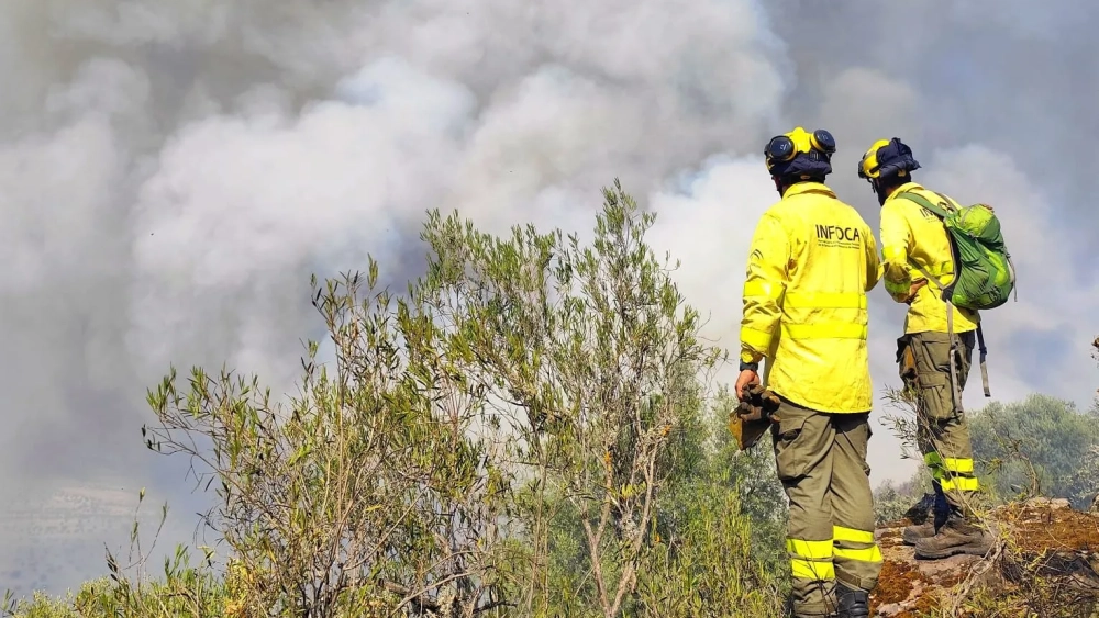 Un bombero forestal lucha contra el fuego. Foto: Plan Infoca