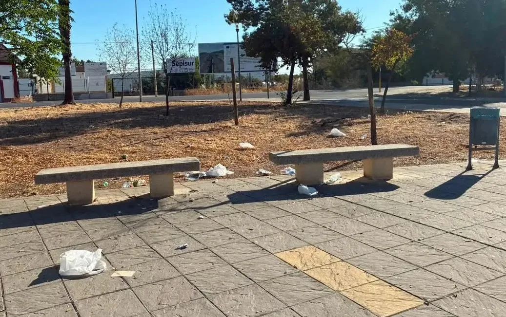 Basura acumulada junto a papeleras en una zona de El Carpio.