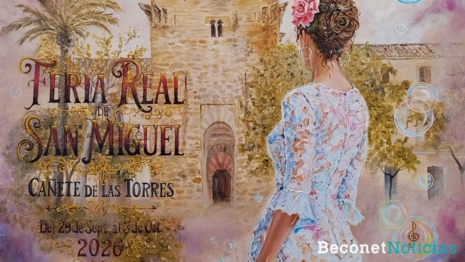 «Donde la luz suena», obra de M.ª Isabel Menjíbar Borrego y cartel oficial de la Feria Real de San Miguel de Cañete de las Torres 2026 «Donde la luz suena», obra de M.ª Isabel Menjíbar Borrego y cartel oficial de la Feria Real de San Miguel de Cañete de las Torres 2026