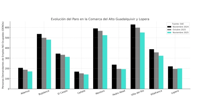 Gráfico de noviembre de 2025 de la evolución DENOs en la comarca