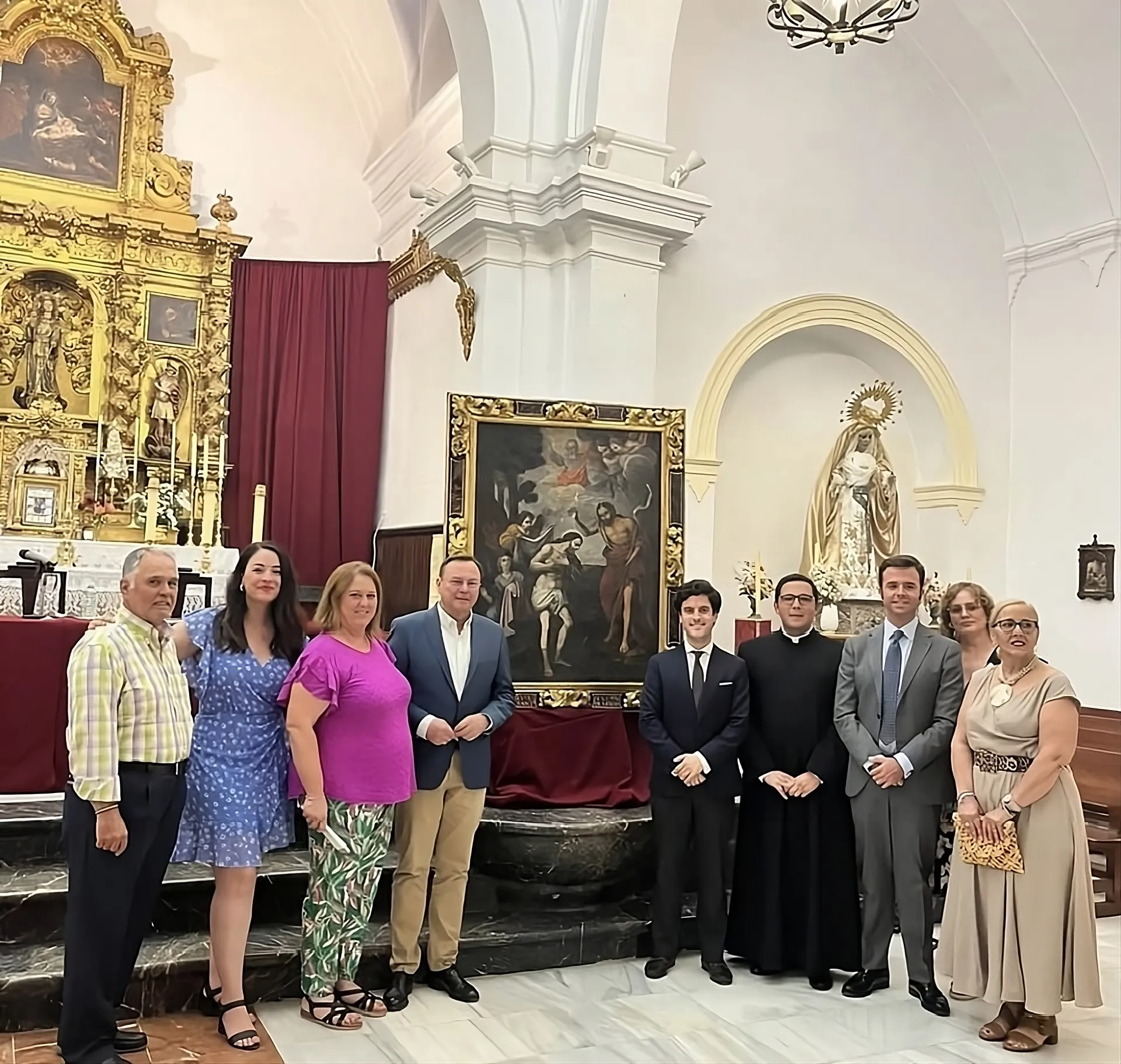 Restauración del lienzo del Bautismo de Cristo en Villafranca. Foto: Parroquia de Villafranca